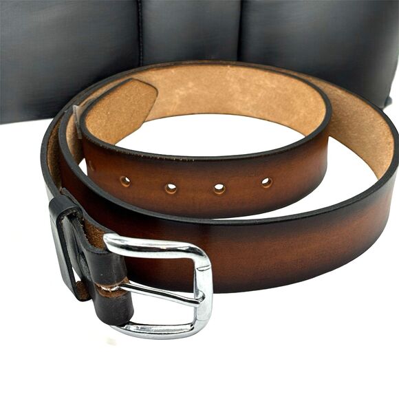 Men's Genuine 100% Leather Belt 1.5'' wide Brown Burnished Silver Buckle Size 44 - Picture 2 of 7